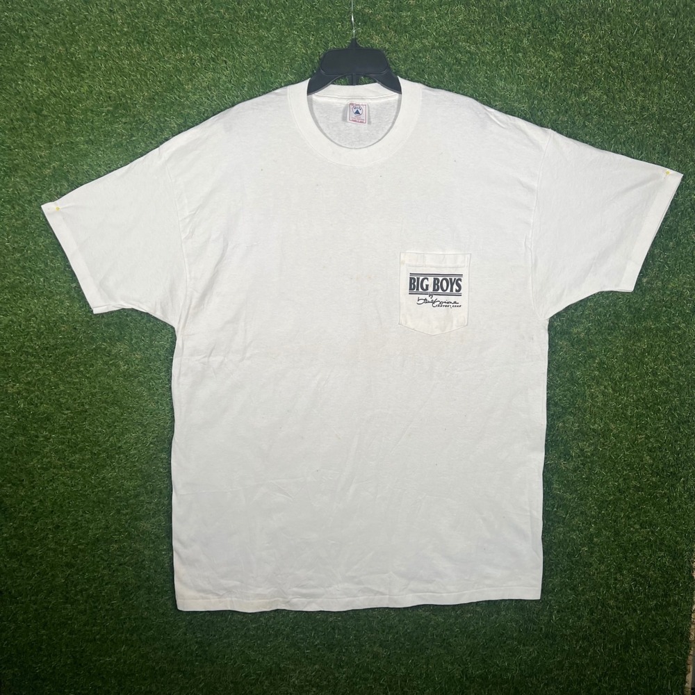 Vintage Delta Big Boys Shark Graphic Pocket T-Shirt White XXL Made in USA 90s